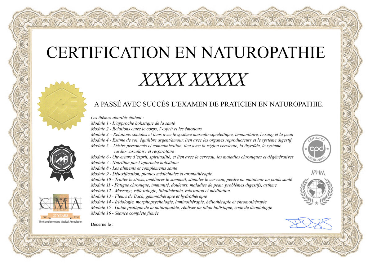 diplôme certification naturopathe